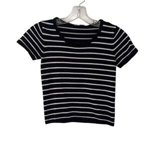 Brandy Melville Black & White Striped Short Sleeve Sweater Top